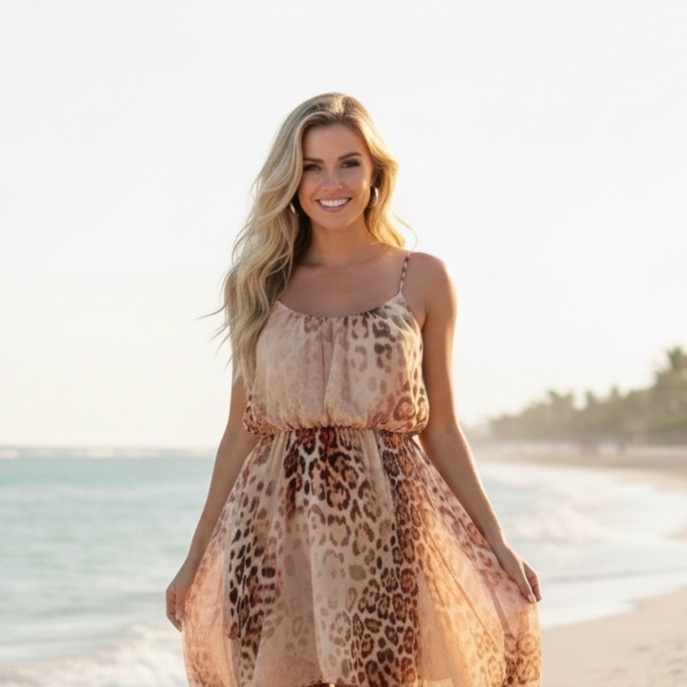Boston Proper SZ 4 Hi Low dress flowy cheetah print